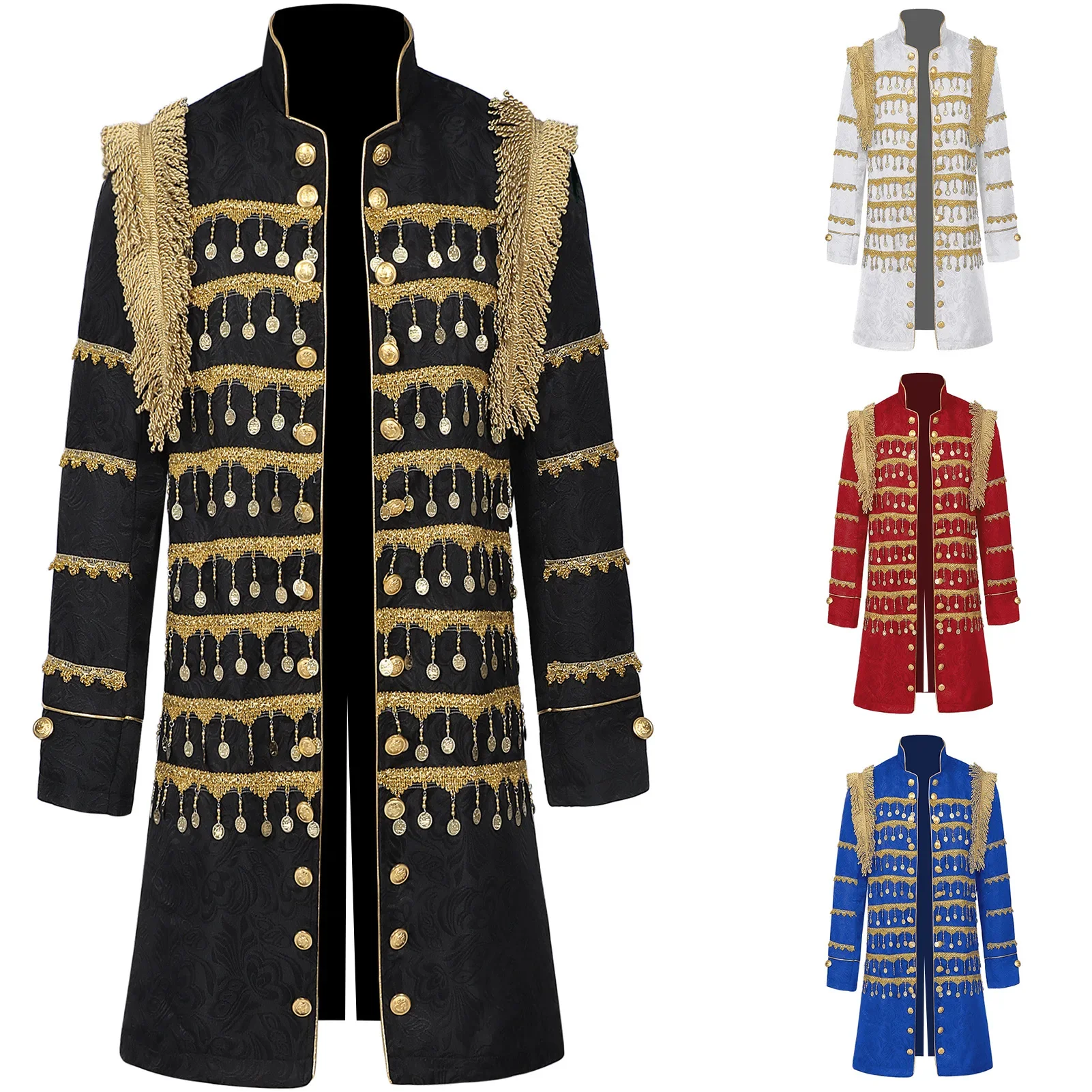 

2026 Men Steampunk Gothic Victorian New Jacket Vintage Velvet Tailcoat Medieval Frock Coat Uniform Party Halloween Costume Homme