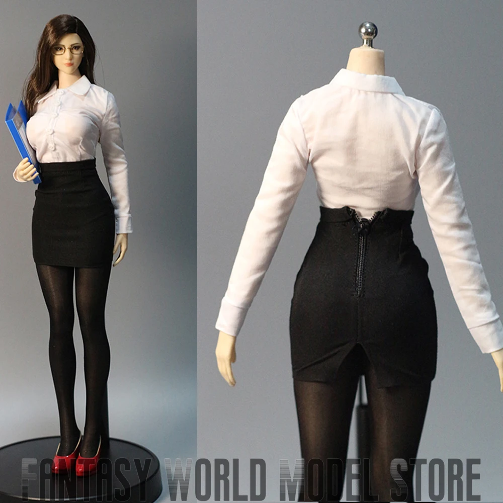 HAILI TOYS HF005 1/6 Female Soldier Clothes Office Uniform Tie Shirt Skirt Stockings High Heel Fit 12'' Action Figure Body Dolls