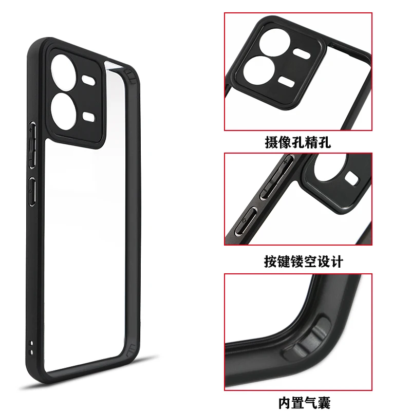 For IQOO Z9 5G Case Black Edge Transparent PC Cover IQOO Z9 5G Luxury Shockproof TPU Protective Phone Back Cover For IQOO Z9 5G