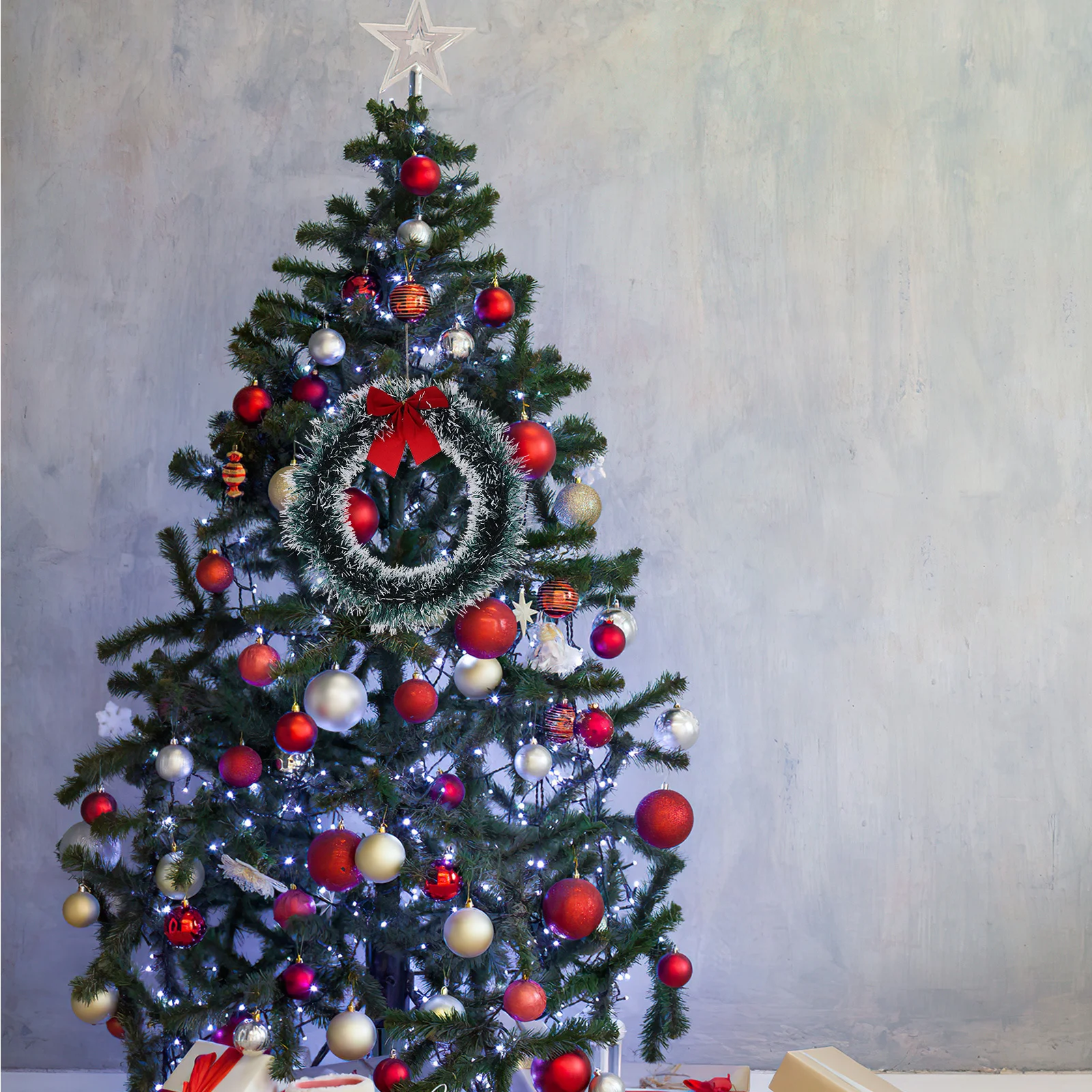 

Christmas Bowknot Green Wreath White Brim Exquisite Hanging Christmas Wreaths Garland Festival Party Decoration