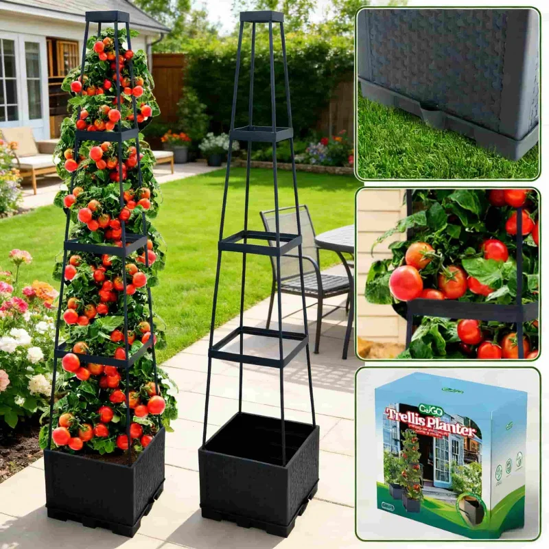 

Трапециевидная самополивающаяся подставка для вьющихся растений (томатов) 44,8 дюйма для двора и балкона - Вертикальный садовый горшок