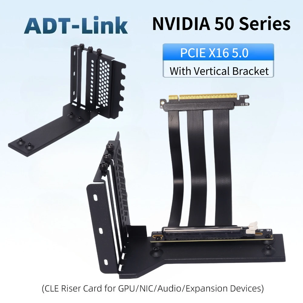 ADT-Link PCIE 5.0 16x 90 Degree GPUs w Black White Bracket Graphics Card Extension Cable Riser Adapter for AI intelligent Server
