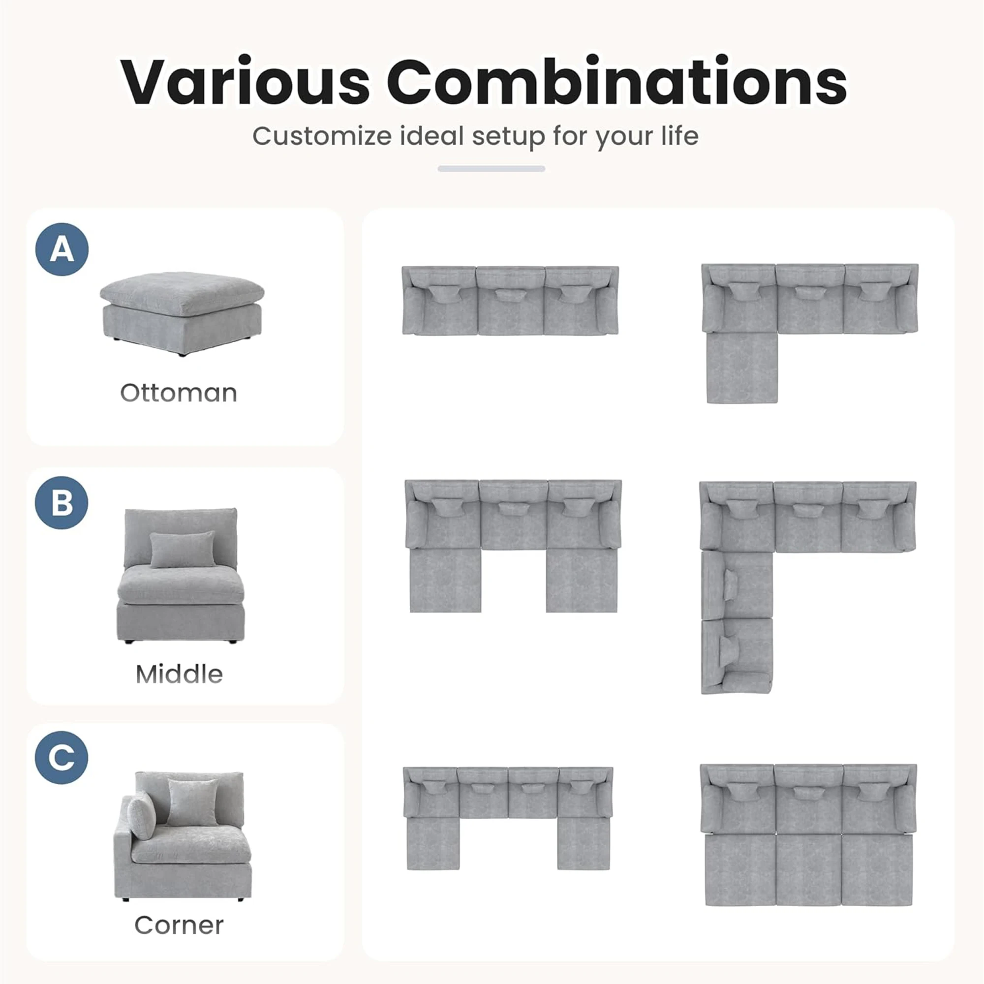 Sofa Modular Seksional untuk Ruang Tamu 160 inci, Sofa Cloud Isi Bulu Angsa Bentuk U dengan Ottoman, Sofa Modern 6 Dudukan yang Dapat Diubah