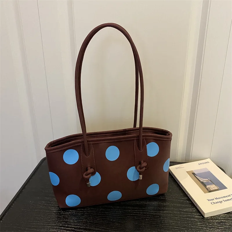 Korean Polka Dot Shoulder Underarm Bags for Women Versatile Contrast Color Ladies Handbag Vintage Portable Female Work Tote
