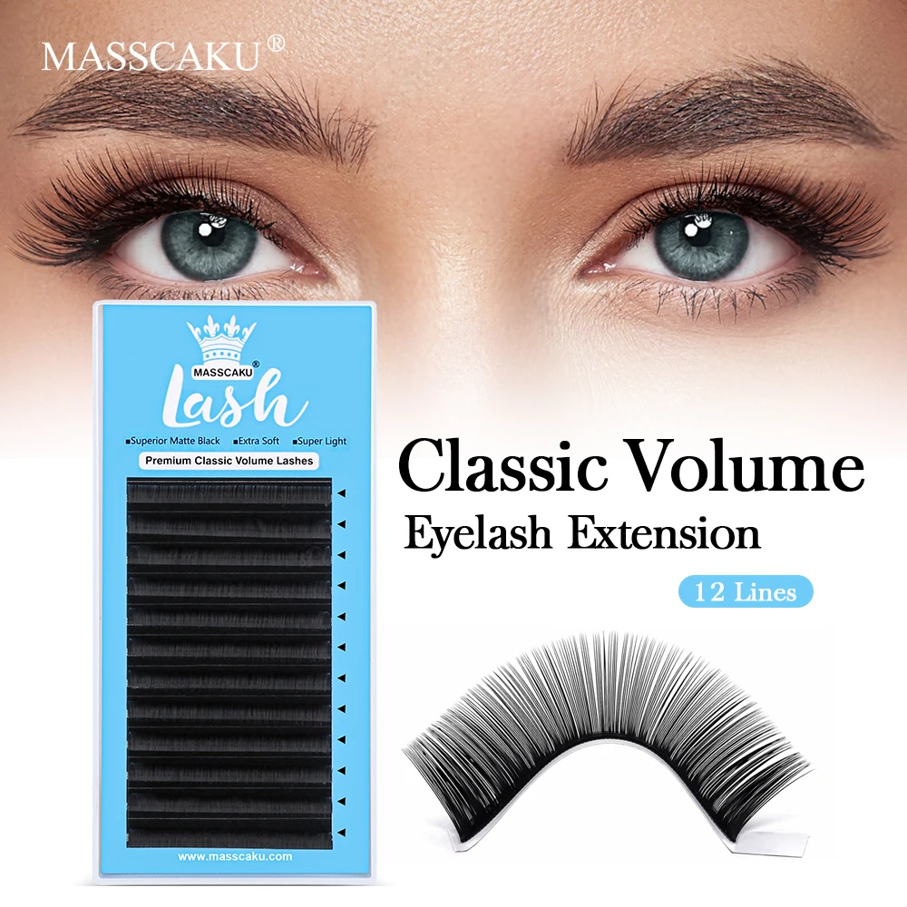 MASSCAKU 12Lines Individual Mink Classic Volume Lash Tary 0.05/0.07/0.10/0.15mm Fluffy Eyelashes Extension for Eye Beauty Makeup