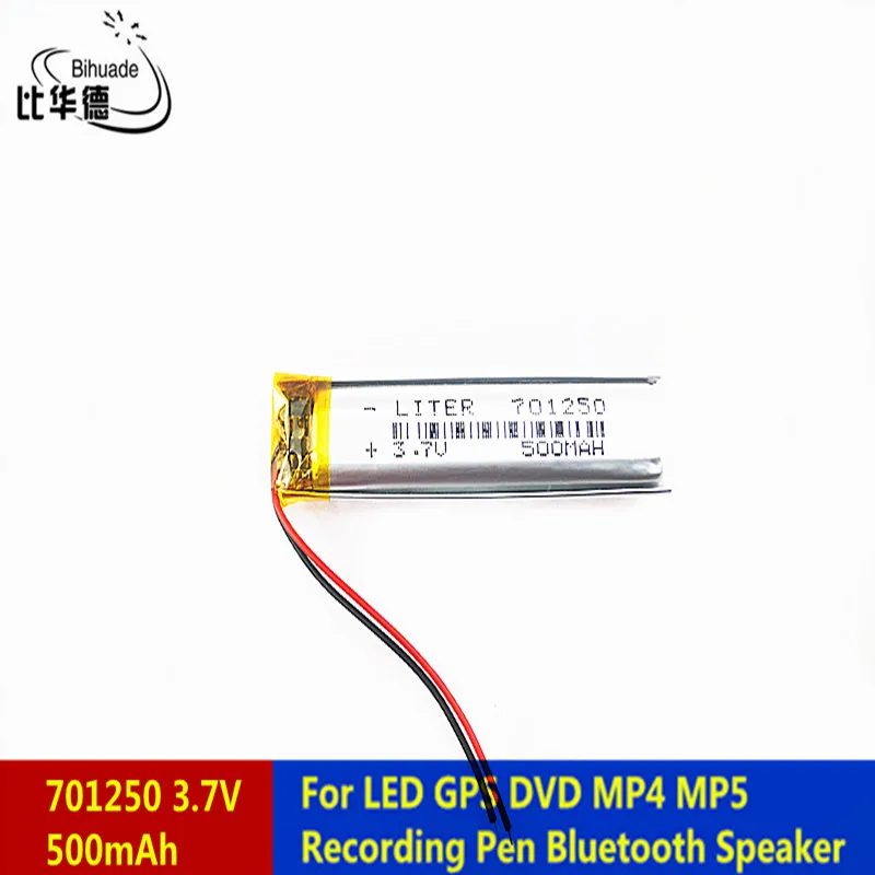 Liter energy battery 3.7V 500mah 701250 Lithium Polymer LiPo Rechargeable Battery For LED GPS DVD MP5 Recording Pen Bluetoot