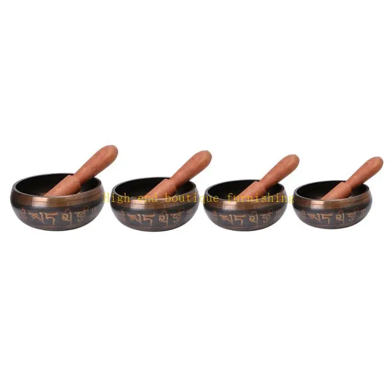 L9NB Buddhism Tibetan Singing Bowl Set Yoga Copper Meditation Gift Accessory