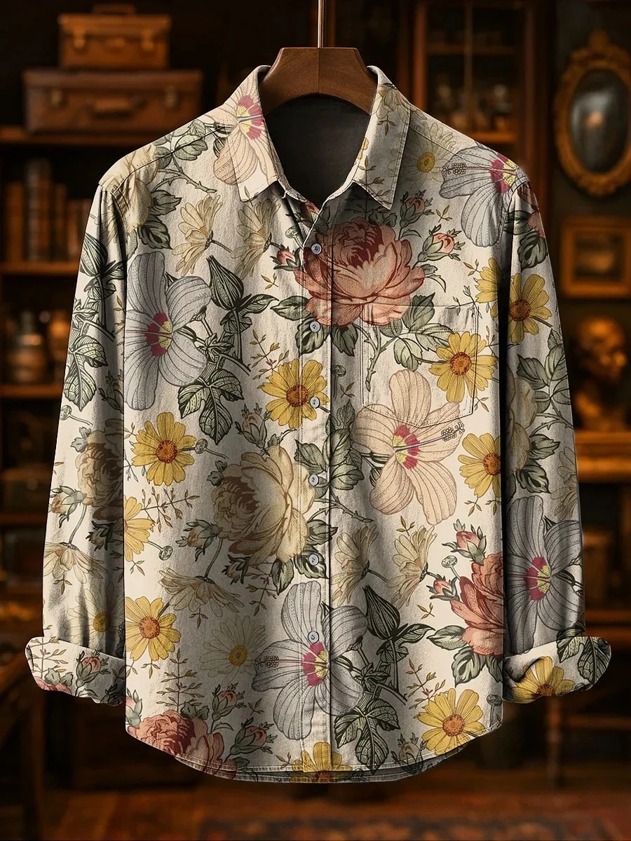 New long-sleeved 3D vintage print shirt, with a comfortable and breathable collar design. Men's and women's button-down shirt to