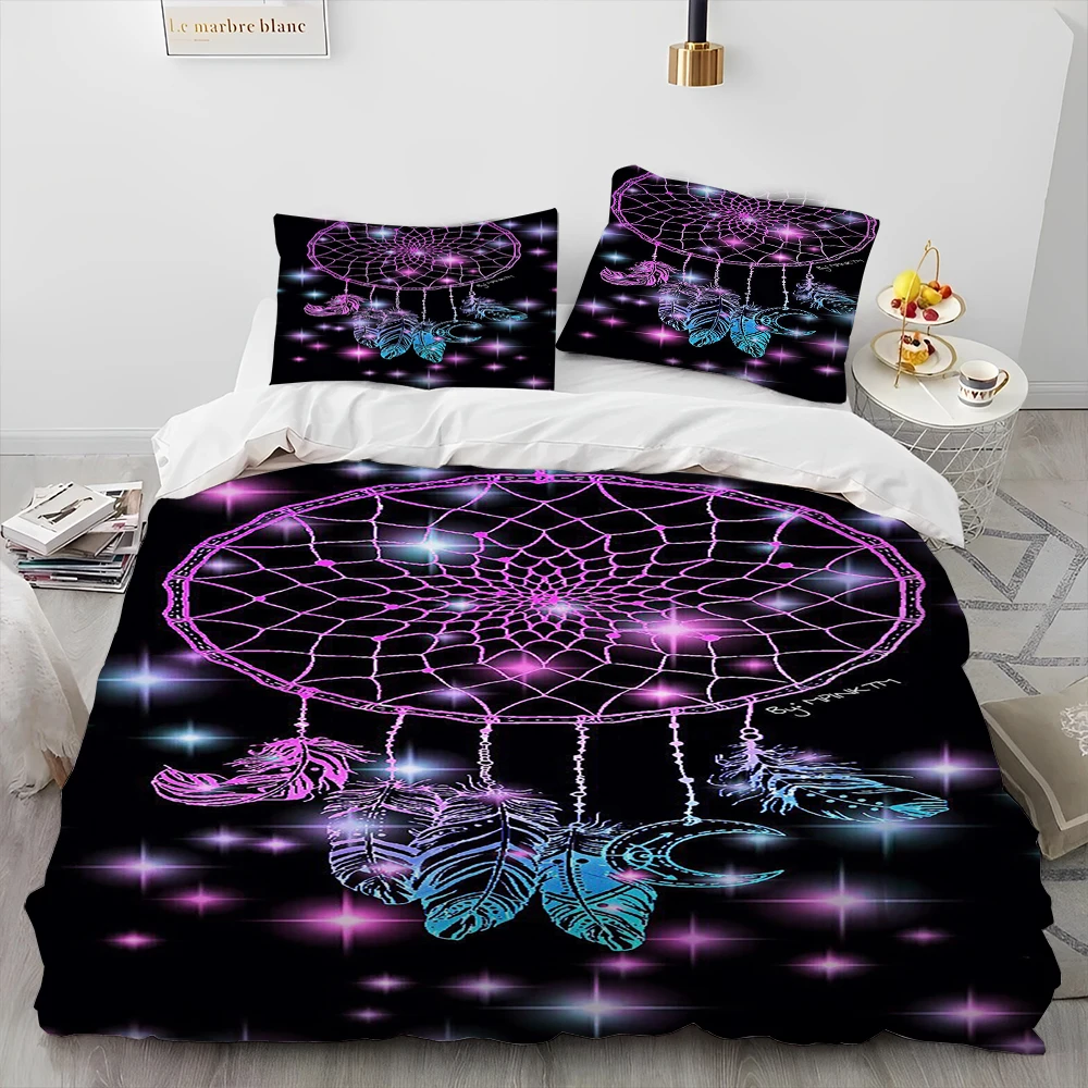 Fashion DreamCatcher Feather Comforter Bedding Set,Duvet Cover Bed Set Quilt Cover Pillowcase,King Queen Size Bedding Set Gift