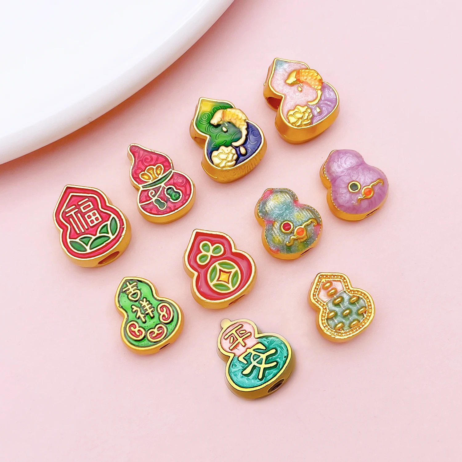 2pcs/10pcs Alloy Enamel Ancient Golden Gourd Spacer Bead Jewelry Making DIY Earrings Charms for Jewelry Bracelets Necklace