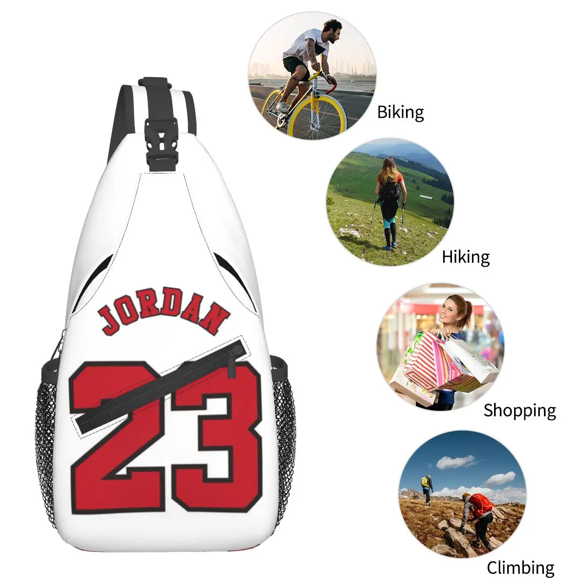 23-MJ Michael-Jordan Jordan Sling Bolsas de pecho Mochila de hombro cruzada Mochilas para deportes al aire libre Bolsa de moda