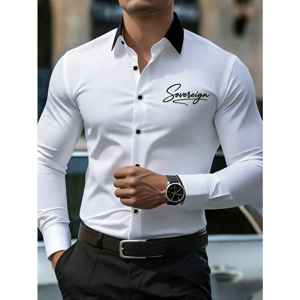 FGKKS Men Shirts Brand Fashion Smart Casual Business Long Sleeve Micro Elastic Male Printed Wedding Dress White Shirt
