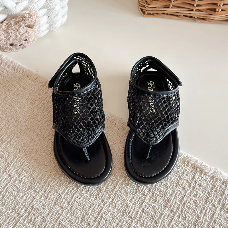 Spring Boys Girl's Flip Flop Sandals Mesh Hook-loop Breathable Chic Kid's Flat Shoe Solid Colors Anti-slip Casual Children Shoes
