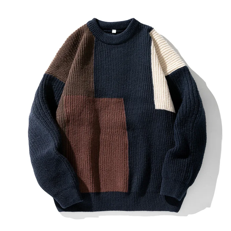 

Winter Autumn New Fashion Men's Color-coded Casual Trendy O-neck Long Sleeve Knitted Loose Sweaters Male Heavy Duty Pullovers