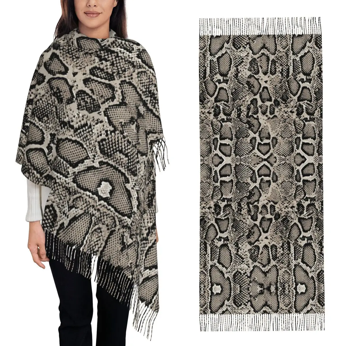 وشاح على شكل ثعبان من جلد الثعبان أوشحة شرابة للنساء شالات دافئة ناعمة ويلتف شال طويل للخريف والشتاء