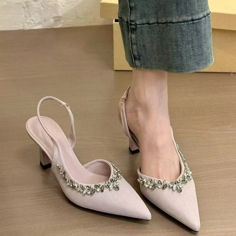Fashion Rhinestone Design Women's Sandal Comfort Non-slip Pointed Toe Low Heel Ladies Loafers Elegant Women's Sandal 4567 image 2