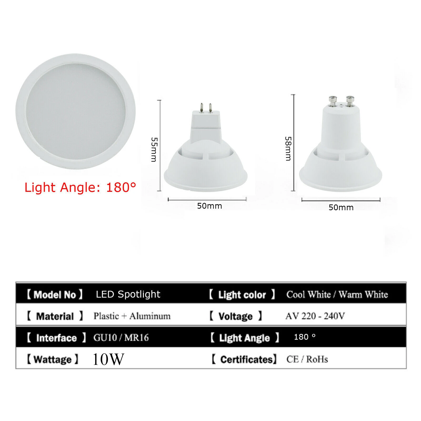 10x LED projecteur GU10 mr16 gu5.3 petite ampoule de suspension à changement de luminosité ampoule de nuit 180 ° dimmable ampoule suspension