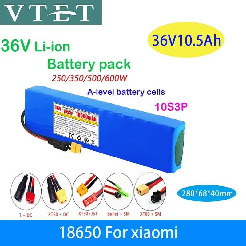 

2024 New 36V 10.5Ah Battery Ebike 18650 Lithium-ion Battery 10S3P 500W High-power Battery DIY Scooter Motorcycle Scooter