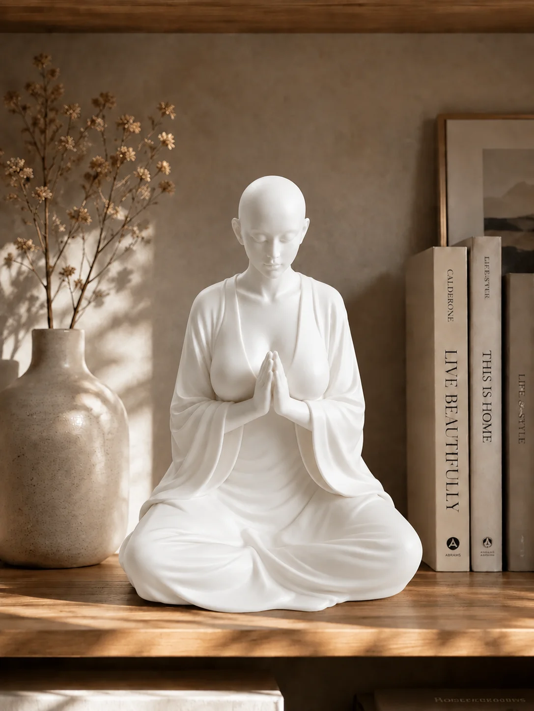 Meditation Woman Statue Prayer Hands Yoga Figurine White Zen Home Decor Shelf Desk Spiritual Ornament Gift