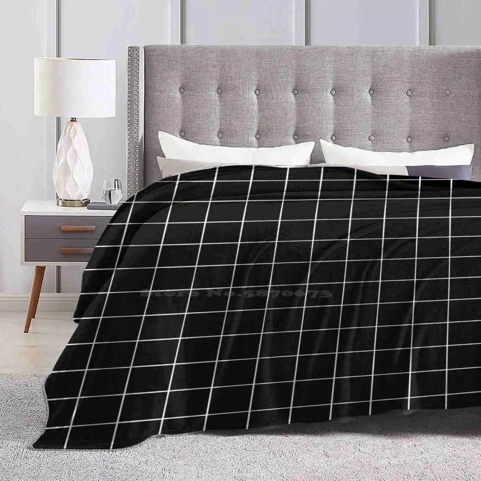 Black Grid Four Seasons Comfortable Warm Soft Throw Blanket Window Pane Patterns Monochrome Monotone White Black Grid