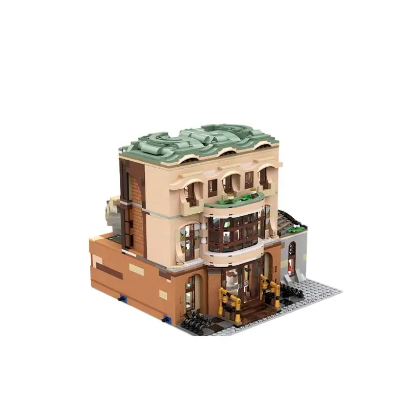 MOC العمارة الأوروبية الحديثة مدينة المشهد بوتيك فندق وحدات التكنولوجيا اللبنات نموذج لعب الأطفال الطوب هدية