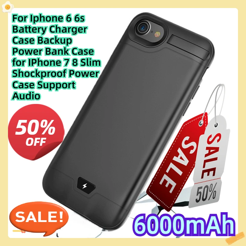

For Iphone 6 6s Battery Charger Case Backup Power Bank Case for IPhone 7 8 Slim Shockproof Power Case Support Audio