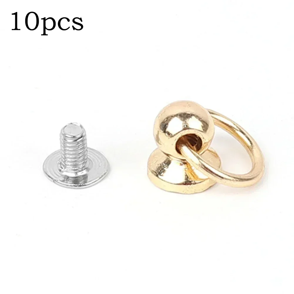 10pcs Metal Ball Post With O Ring Studs Rivets Nail Screwback Round Head Spots Spikes Leather Craft Phone Case Decor Accessories