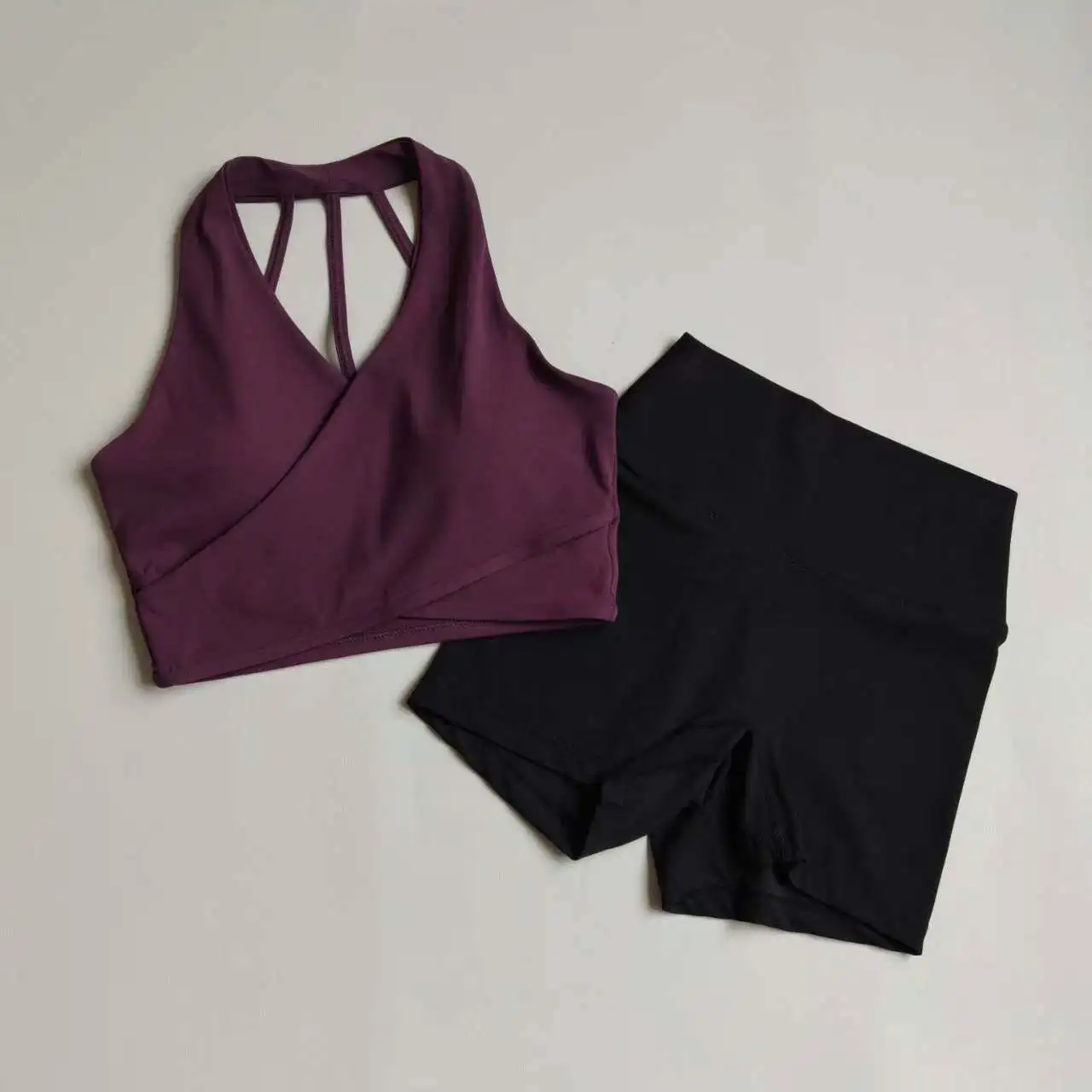 Damen-Yoga-Anzug, High-Waist-Shorts-Set, Sport-BH, Hüftstraffende Fitness-Sportshorts für Aktivbekleidung, Gym-Set, Pilates-Kleidung – Detail 8
