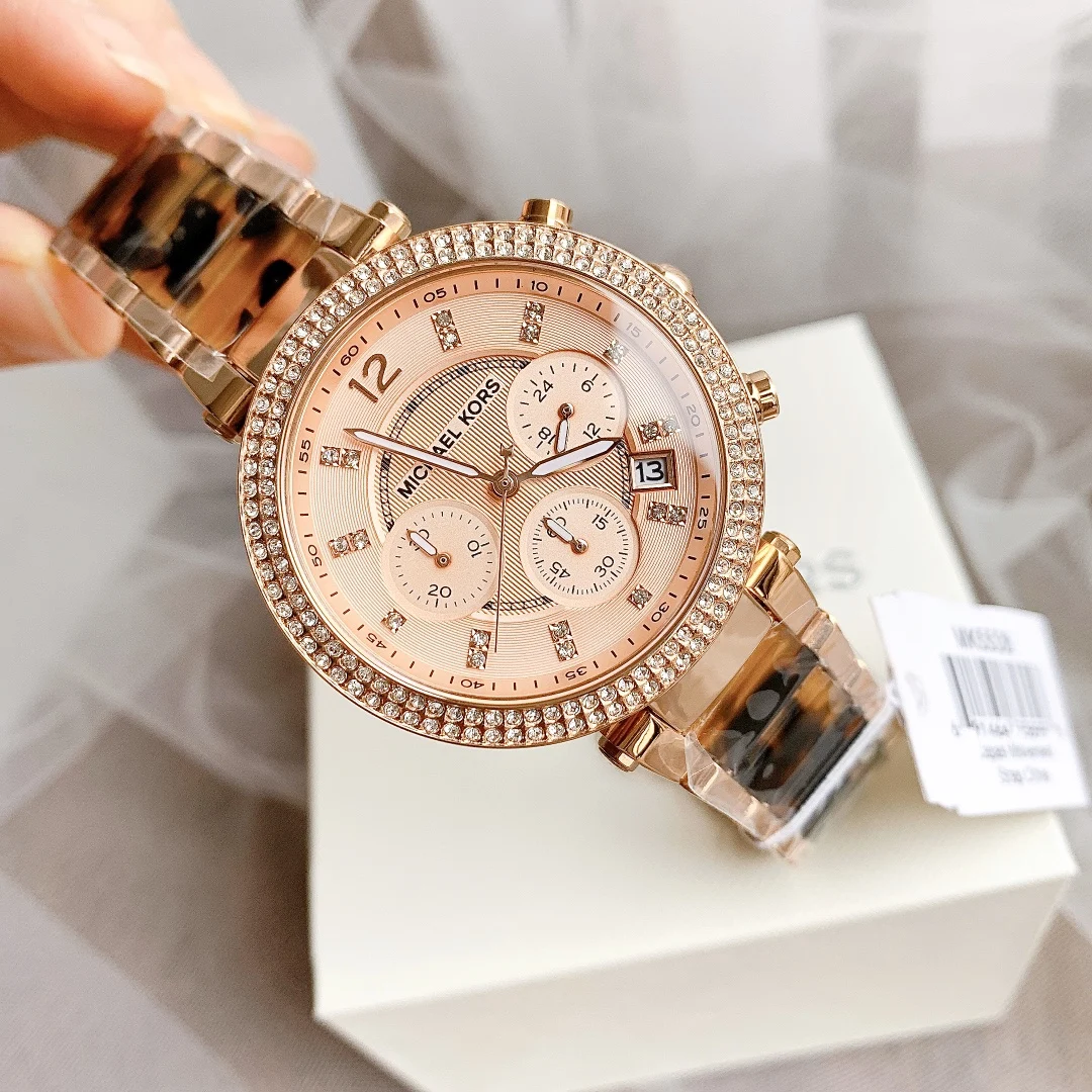 Michael Kors MK-5538 Women Fashion Quartz Watch Parker Series Diamond Luxury Design Wristwatch Girlfriend Gift Waterproof Watch