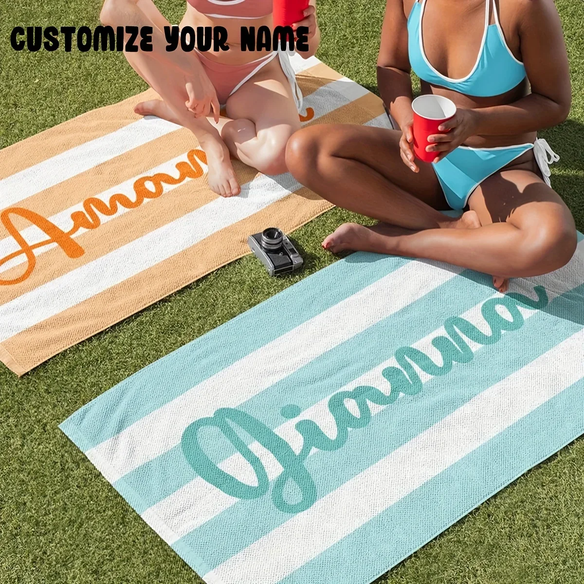 

Customized Beach Towel Striped Pattern Personalized Beach Blanket Quick-drying Swimming Towel For Beach Swimming Outdoor
