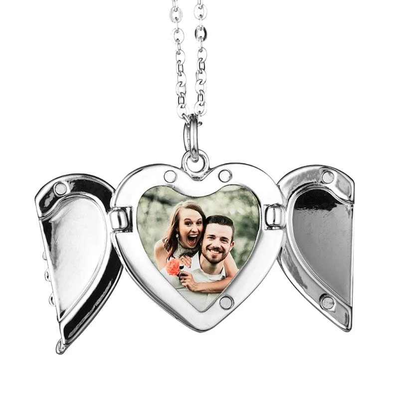 N5KA Angel Wing Pendant Hot Transfer Printing Charms Heart Sublimation Necklace