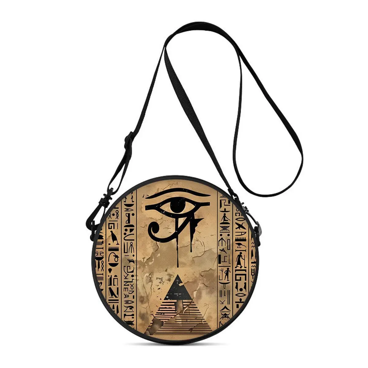 Round Crossbody Bag Ancient Egypt Eye Print Women Handbag Cosmetic Bag Multifunctional Storage Purse Adjustable Strap Gift