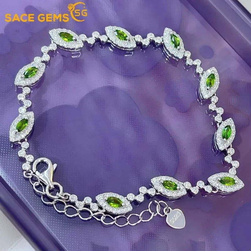 SACE GEMS New 925 Sterling Silver 2*4MM Natural Diopside Gemstone Bracelrts for Women Engagement Cocktail Party Fine Jewelry