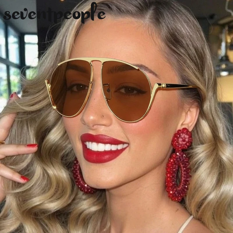 

Steampunk Oversized Pilot Sunglasses Women 2025 Luxury Brand Vintage Metal Frame Driving Shades For Ladies Trendy Punk Eyewear