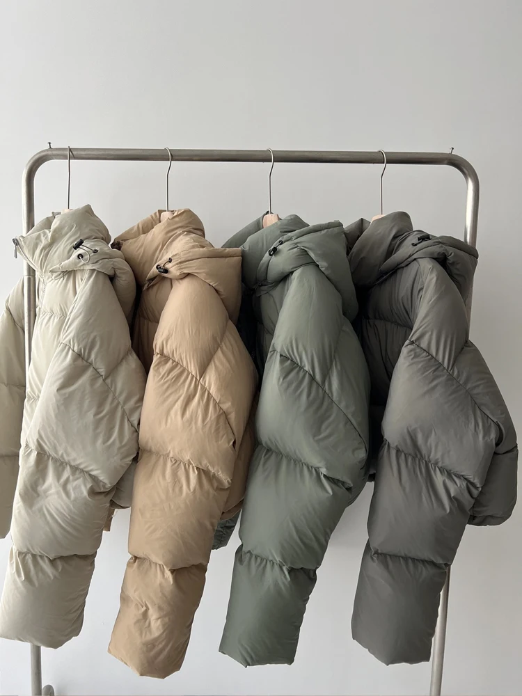 INELLO-Doudoune courte à capuche de style coréen pour femme, manteau en duvet chaud, 2023 résines blanches, fermeture éclair solide, surdimensionné, 3O125, automne et hiver 90%