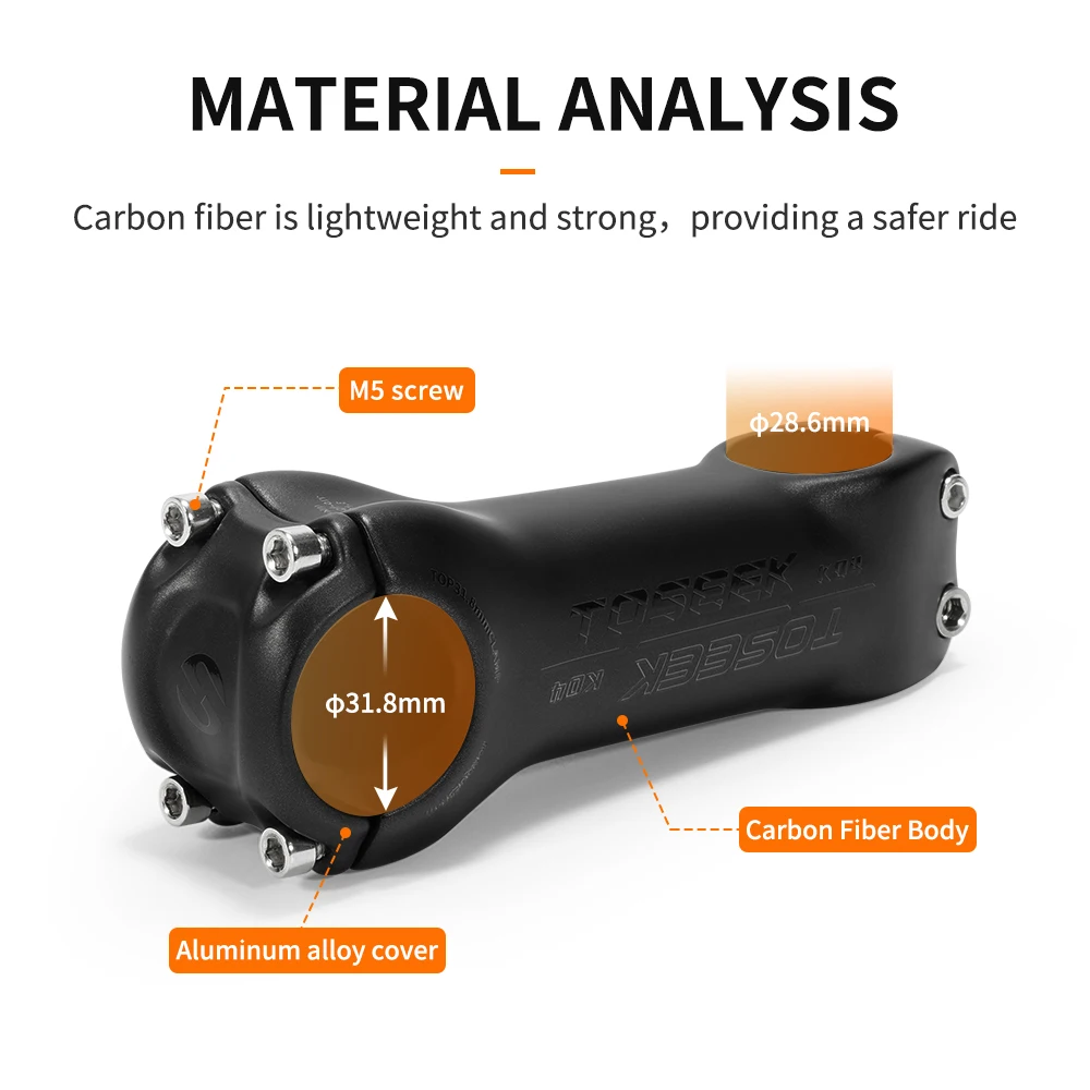 TOSEEK K04 Carbon Stem 6/17Degree Mountain Bike Stem 31.8mm Handlebar Stems 70/80/90/100/110/120/130mm Black Matt Bicycle Parts