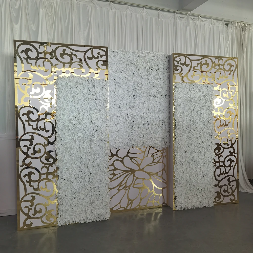 

Elegant Rectangle Golden Leave Pattern Decor New Wedding Flower Backdrop Ideas