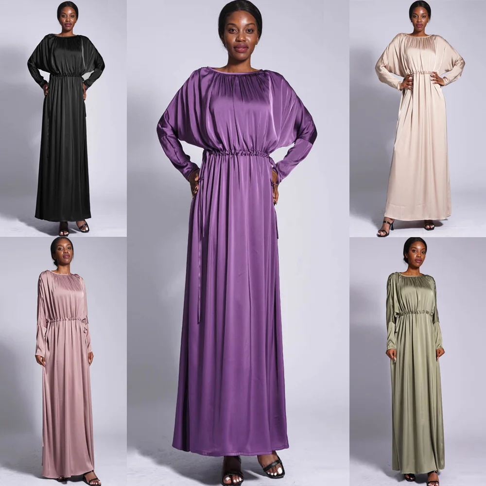 

Plain Abaya Dress Muslim Women Modest Gown Islamic Clothing Dubai Saudi Turkish Hijab Robe Elastic Waist Casual Outfits Ramadan