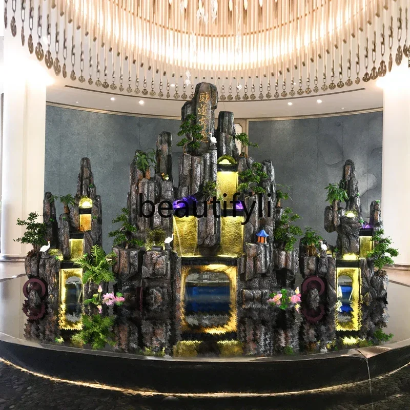 D178  flowing water fountain, alpine feng shui wheel, generating wealth circulation water feature, garden landscaping ornament