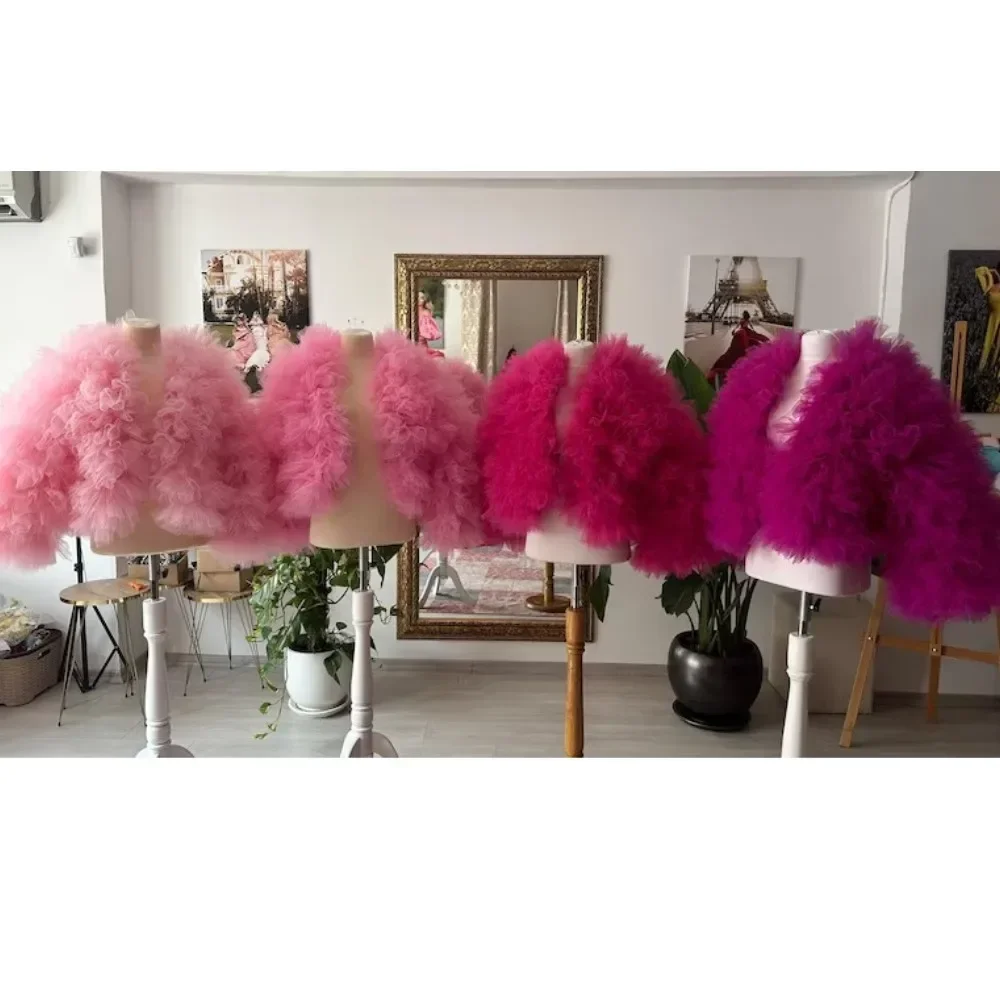 

Реальное изображение, тюлевые женские куртки ручной работы с оборками и отделкой, пышные рукава, пышная пачка из тюля, женская верхняя одежда, индивидуальный размер цвета