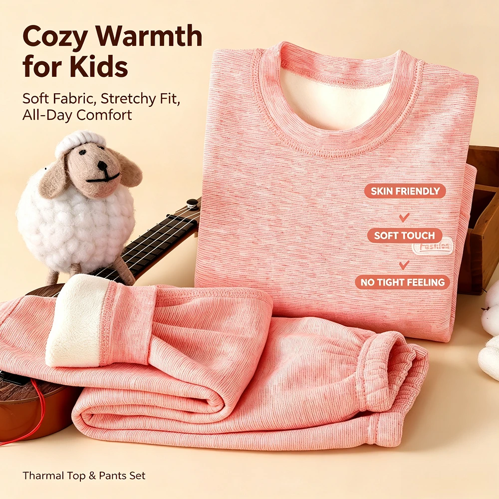 Teen Kids Thermal Underwear Set Class A Round Neck Long Sleeve Base Layer Pajama Elastic Waist Sleepwear Loungewear 3-16 Years