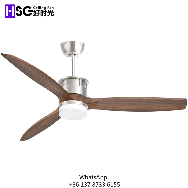 Model 919 52-Inch Silver Wood Modern Ceiling Fan With Light Remote Control Metal Material For Household Use