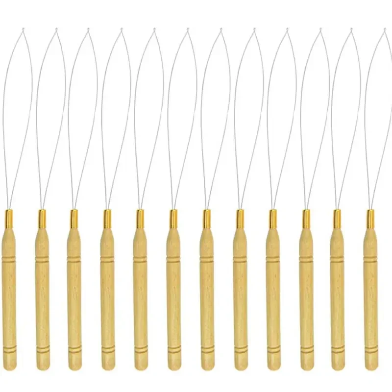 

12 шт. игольчатый нитевдеватель для наращивания волос, инструменты для микрозвенья, инструмент для вытягивания проволоки для силиконовых колец, бусин и волос