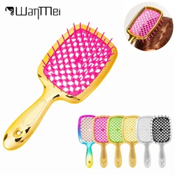 Altın geniş dişler hava yastıklı tarak kadın saç derisi masaj holhair tarak Detangling saç fırçası kuaför DIY kuaför aracı