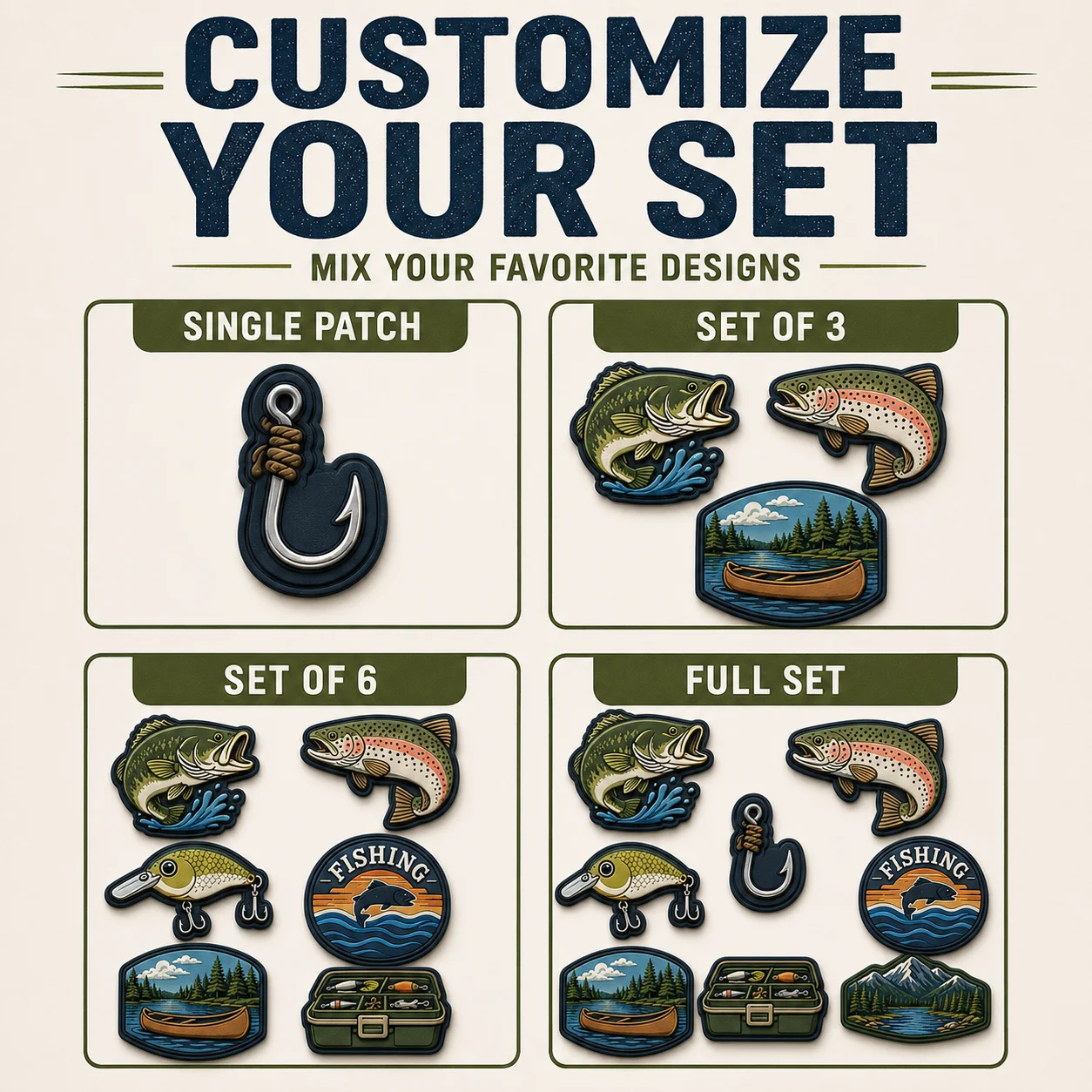 Custom Fishing PVC Patches Bass Trout Lure Hook Lake Canoe Soft Rubber Hook and Loop for Backpacks Jackets Hats Outdoor Gear