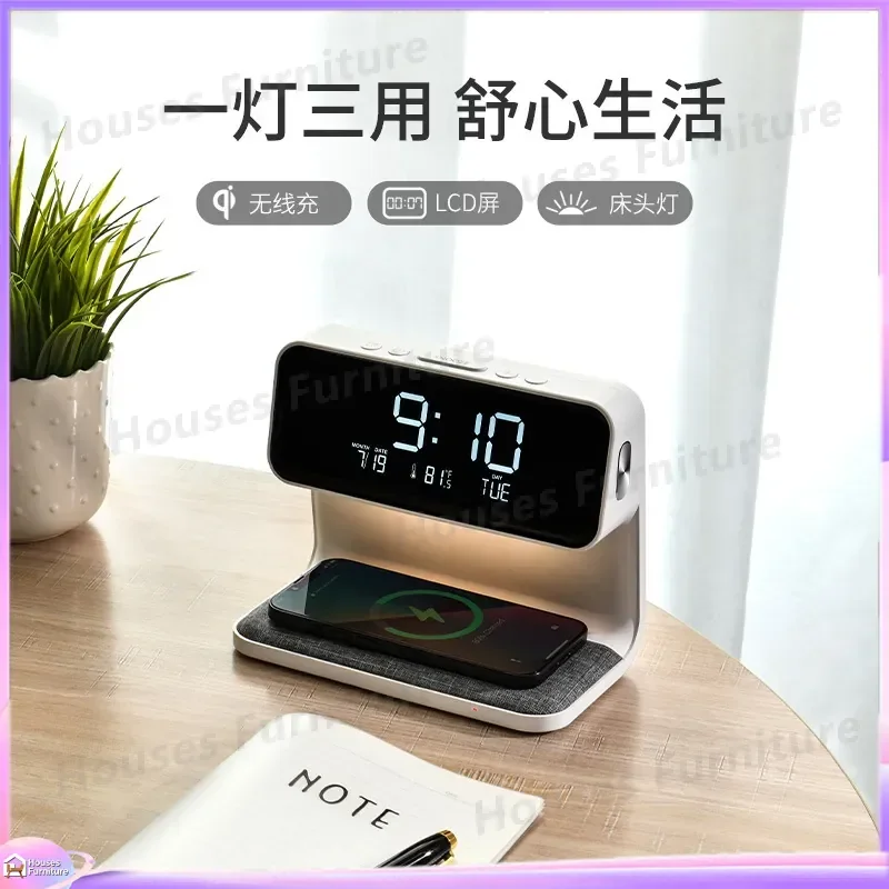 Wireless Charging Bedside Lamp Touch Control 3 Level Dimming Smart LCD Display Perpetual Calendar Multifunctional Night Light