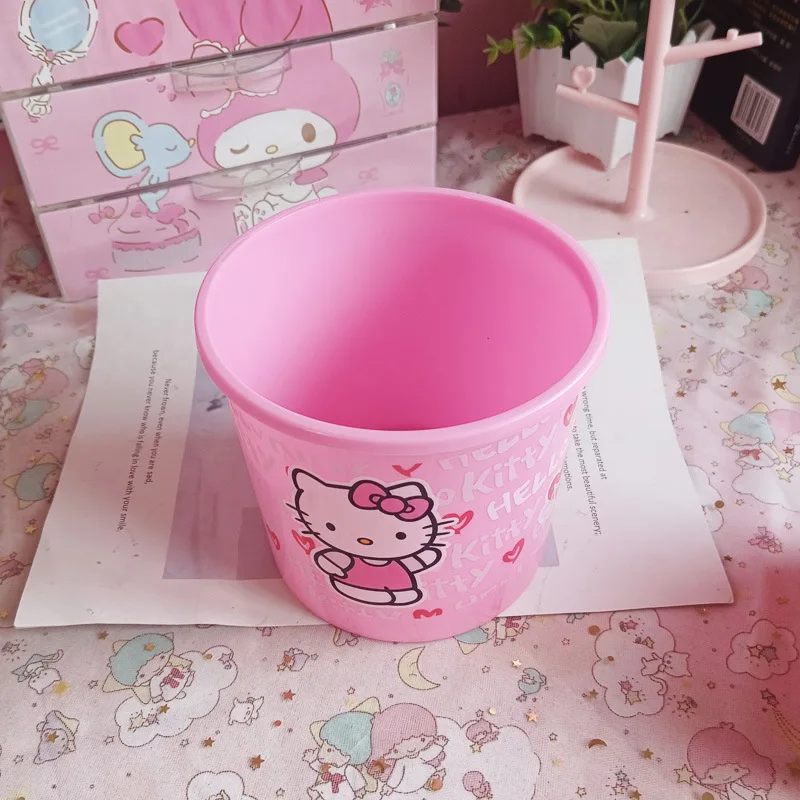 Kawaii Sanrio Hellokitty Kleine Mini Vuilnisbak Voor Dames Thuis Desktop Opslag Voor Opbergbak Desktop Zonder Deksel Vuilnisbak