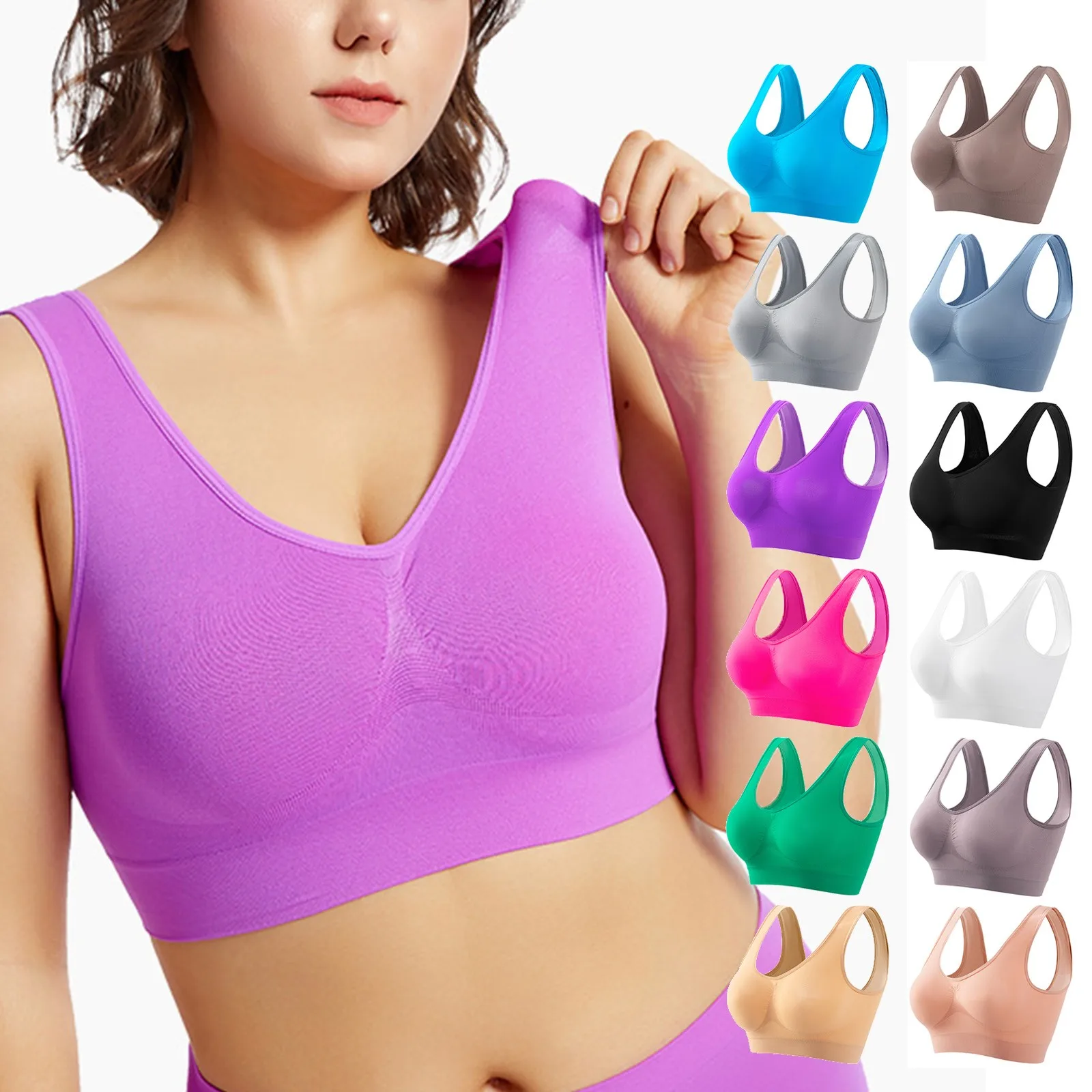 M-5XL Women Seamless Bras Push Up Sports Top Female Breathable Brassiere Unwired No Pads Bra Crop Top Solid Color Sexy Lingerie