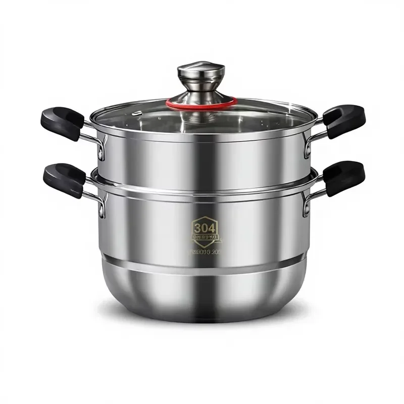 3 Tier Stainless Steel Steamer Pot Double Bottom Cooking Steamers Eco Friendly Kitchen Cookware for Healthy Food Preparation