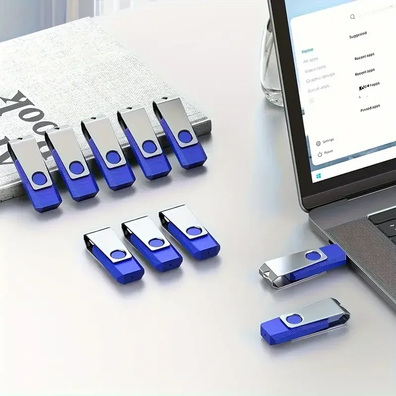 Free Custom Laser Engraving LOGO Silver Metal Clip Blue USB2.0 High-speed Flash Drive 4GB 8GB 16GB 32GB 64GB 128GB